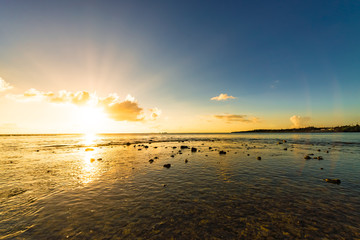 Sunset, sunlight, sea. Okinawa, Japan, Asia.