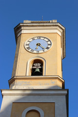 Church Tower in Eze. Blue sky background