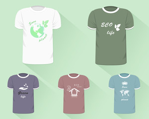 T-shirt templates. Realistic t-shirts with eco-design prints