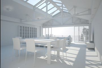 3D interior rendering of a living room
