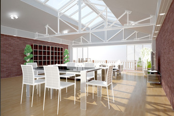 3D interior rendering of a living room