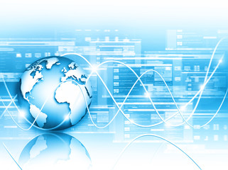 Globe on the technical background of glowing lines show the data on the Internet and various communications. Best Internet Concept of global business