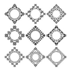 Set of decorative circular and hexagon elements for design in ethnic style