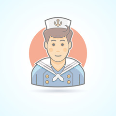 Cabin boy, mariner, sailor icon. Avatar and person illustration. Flat colored outlined style.