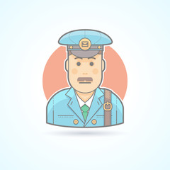 Postman, mail carrier icon. Avatar and person illustration. Flat colored outlined style.