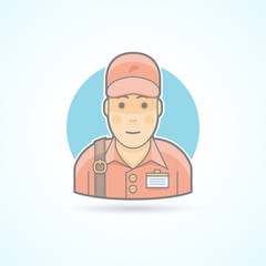 Obraz na płótnie Canvas Pizzaman, delivery guy, courier icon. Avatar and person illustration. Flat colored outlined style.