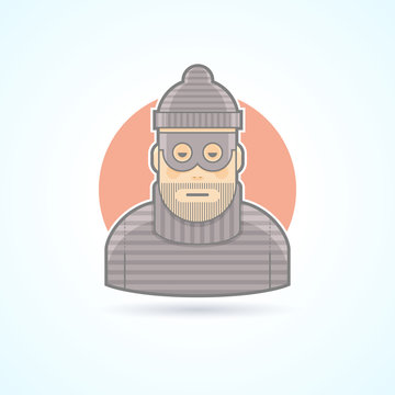 recommend clip art: Thief, criminal, robber icon. Avatar and person illustration. Flat colored outlined style.