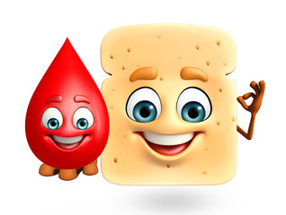Cartoon character of bread  with blood drop