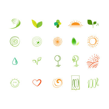 Eco friendly linear sketch drawing icons set