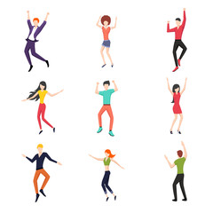 Set of dancing people in flat style