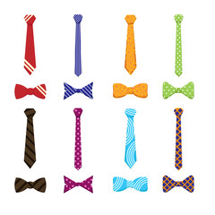 Flat neckties and bow ties icons