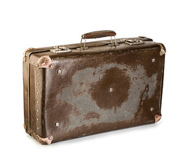 old suitcase close-up isolated on a white background