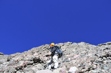 Fototapeta na wymiar Climber with helmet on mountain in the Colorado Rockies