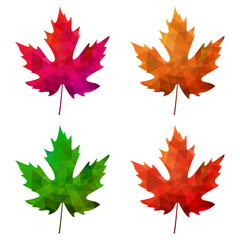 set of vector polygonal maple leaves on white background - 89988986