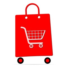 Red Shopping Bag on Wheels isolated on white background