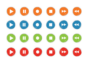 play and record button icon set grunge style 4 color vector
