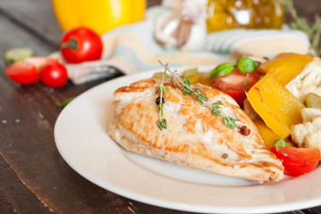 fried chicken with vegetables