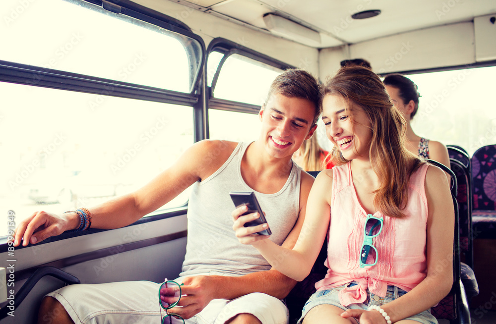 Canvas Prints smiling couple with smartphone making selfie
