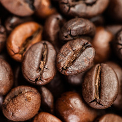 Naklejka premium Coffee background. Brown coffee beans, close up of coffee beans