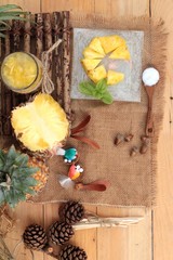 Pineapple fruit juice and fresh pineapple juicy
