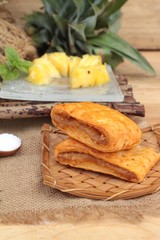 Pineapple juice and fresh pineapple with bread baked with pineap