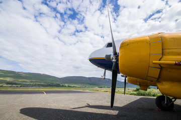 Aereo bimotore turboelica sulla pista 