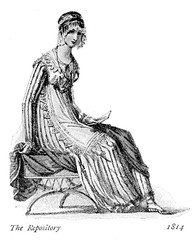 Vintage women fashion illustrated, 1814 Regency dress - obrazy, fototapety, plakaty