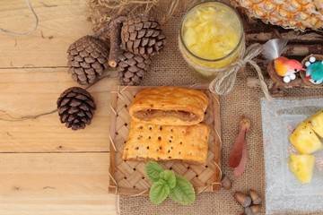 Pineapple juice and fresh pineapple with bread baked with pineap