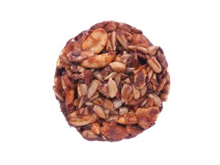 biscuit with chocolate and seeds isolated on white background