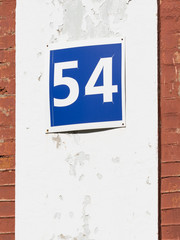 number 54 on the blue plate