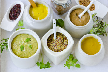 Herbs and Spices. Variety of Mustards.