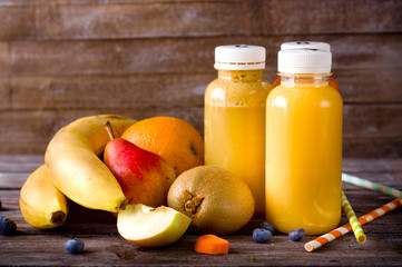 Different juices and fruits 