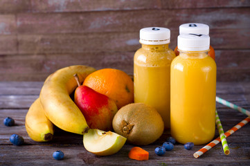 Different juices and fruits 