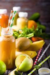 Different juices and fruits 