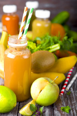 Different juices and fruits 