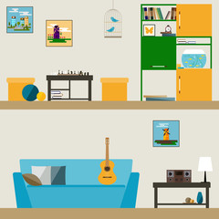 children room interior in trendy flat style for use in design for for card, invitation, poster, banner, placard or billboard cover