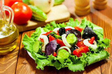 Fresh salad, healthy food cooking