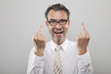 Man shows the middle finger