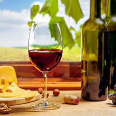 Glass of wine on table