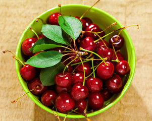 Cherries on table