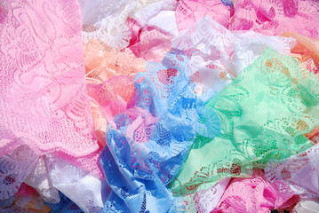 Fabrics and tulle for sale at the market of the village Pomerini
