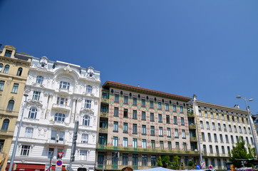 Viennese row houses at the viennese Naschmarkt. Architecture of otto wagner in Vienna, Austria