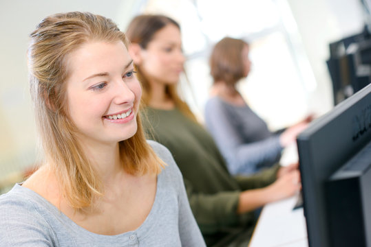 Female student in computer class
