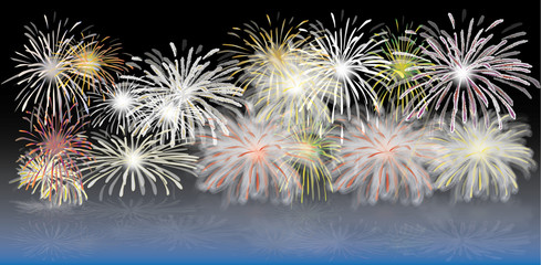 Feux d'artifice - Ville - illustration