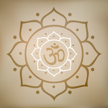 Vector Om Symbol in Lotus Flower Illustration