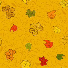 Seamless autumn pattern with colourful fairy leaves
