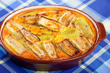 Eggplant, zucchini and cheese casserole