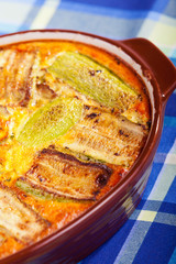 Eggplant, zucchini and cheese casserole