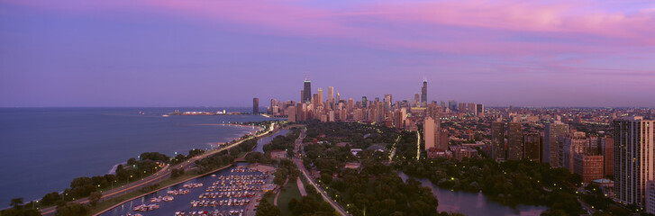 Chicago, Diversey Harbor Lincoln Park, Lake Michigan, at Dusk, Illinois