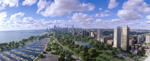 Naklejka premium Chicago Harbour, City Skyline, Illinois